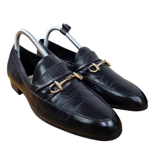 Vintage Gucci Horsebit Loafers Black Men 7-7.5 Leather Dress Shoes Snafflebit - Picture 1 of 9